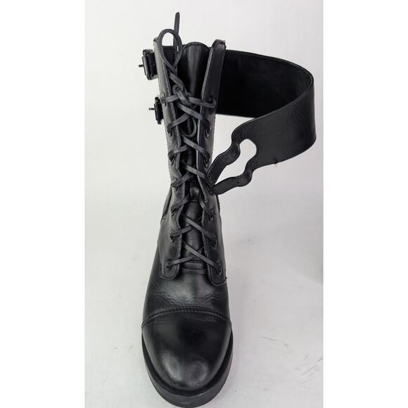 Tory Burch Broome Black Leather Lace-Up Combat Moto Boots Size 8.5M - Picture 11 of 13